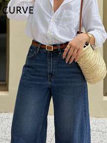 Urban Street Style Washed Solid Color Distressed Casual Plus Size Slim Fit Denim Jeans, With Pockets, Extended Length - Deep Blue - View 5