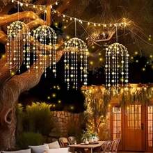 2pcs/4pcs Set Solar Powered Outdoor Hanging Jellyfish String Lights, 8 Light Modes Rattan Ball LED Garden Lights, Suitable For Yard, Patio, Balcony, Park, Street, Holiday, Wedding And Party Decoration - Solar Vine String Lights - View 5