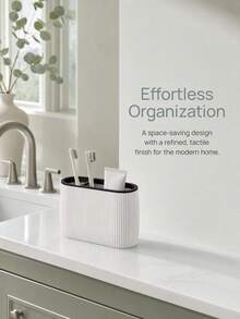 1pc Ribbed Toothbrush Holder, 2-Slot Bathroom Countertop Storage Rack, Suitable For Toothbrush And Toothpaste - Multicolor - View 5