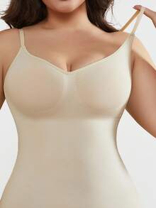 Suprenx 1pc Plus Size Women's Bust Lift, Tummy Control, Butt Lift Shaping Bodysuit - Apricot - View 4