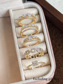 5pcs Fashion Luxury Cubic Zirconia Geometric Water Drop Copper Ring Set For Women Wedding Party - Yellow Gold - View 10