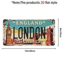 2D Flat - 1pc Vintage London Metal License Plate Decor And Ornament | For Decoration Only, Suitable For Home, Porch, Patio, Backyard, Garage, Cafe, Office, Ideal Holiday Gift (Random Style) - A - View 3