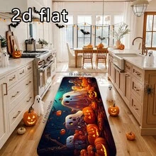 1pc Halloween Spooky Forest Giant Ghost Pumpkin Print Non-Slip Kitchen Mat, Waterproof Oil-Resistant Creative Holiday Foot Mat, Cartoon Scene With Groups Of Ghosts, Pumpkins, Bats And Autumn Forest, Machine Washable, Suitable For Kitchen, Entryway, Bathroom, All Seasons - Multicolor - View 11
