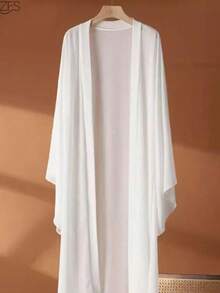 Boho Style Black Chiffon Long Sleeve Belted Outer Wear, Paired With Flowing Cape - Lightweight, Non-Stretch Fabric Fall White - White - View 2