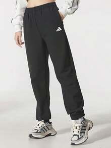 Adidas New Women's Trefoil Woven Fleece-Lined Warm Joggers - Black - View 2
