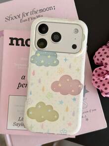 Casing Ponsel Latar Belakang Putih dengan Motif Awan dan Tetesan Hujan Berwarna-warni, Kompatibel dengan Apple 17 Pro Max, 16 Pro, 15, 14, 13, Gaya Segar, Pelindung Anti-Jatuh Lembut Premium untuk Wanita dengan Perlindungan Penuh - Putih - View 10