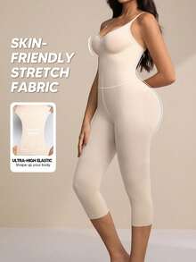 1Pc Women's Breathable, Comfortable, Tummy-Tucking And Hip-Lifting Suspender Body Shaper, Seamless And Invisible, Suitable For Inner Wear - 杏色 - 查看 2