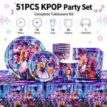 51 قطعة مجموعة أدوات مائدة حفلة عيد ميلاد فرقة K-POP للبنات بحجم 7 بوصة و9 بوصة، أطباق ورقية، أكواب، مناديل، مفرش طاولة، لافتة، مناسبة ل- 10 أشخاص، هالوين، عيد الميلاد، نزهة، تخييم، حفلة شواء، ديكور احتفالي، هدية للمعجبين - الأرجواني - مشاهدة 12