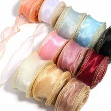 5 Yards/Pack Gold Edge Wavy Fish Tail Mesh Ribbon, Multiple Colors Available - 4.5cm Wide, Perfect For Gift Wrapping, Wedding Decor, Crafts, Bow Making And Floral Arrangements, Multi-Functional Ribbon | Floral Ribbon, Craft Ribbon, Hair Bow Material - Multicolor - View 6