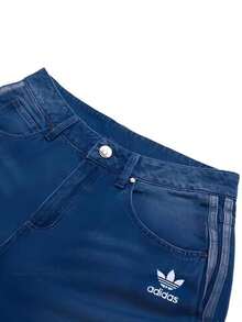 Adidas Three-Leaf Clover Women's Wide-Leg Jeans Loose Slimming Casual Pants - Denim Indigo - View 9