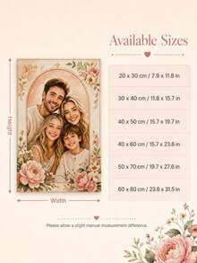 Personalisiertes Familienfoto Diamantmalerei, individuelles Porträt Wandkunst mit Blumenillustration Stil, Acrylbohr DIY Leinwand Set, Rundbohr und Quadratbohr Optionen für Wohnzimmer, Schlafzimmer, Familiengeschenk Dekoration - Verschiedenfarbig - Übersicht 5