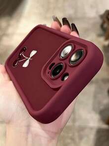 Fashionable Cute Burgundy Cherry Pattern Full Coverage Printed Phone Case, Compatible With IPhone 17/17Pro/17Promax/16/16Promax/15/14/13/12/11 And Other Models, Soft TPU Shockproof Anti-Drop Full Protection Cover, Suitable As Family Gift, Holiday Gift - Burgundy - View 3