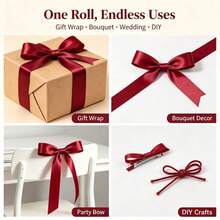 3pcs/1pc Burgundy Maroon Satin Gift Ribbon, 22M Extra Long Glossy Wine Red Ribbon, Xmas Tree Wreath Decor, Wedding Floral Wrapping, Valentine Gift Bow DIY Party Decoration Ribbon - Holiday - View 9