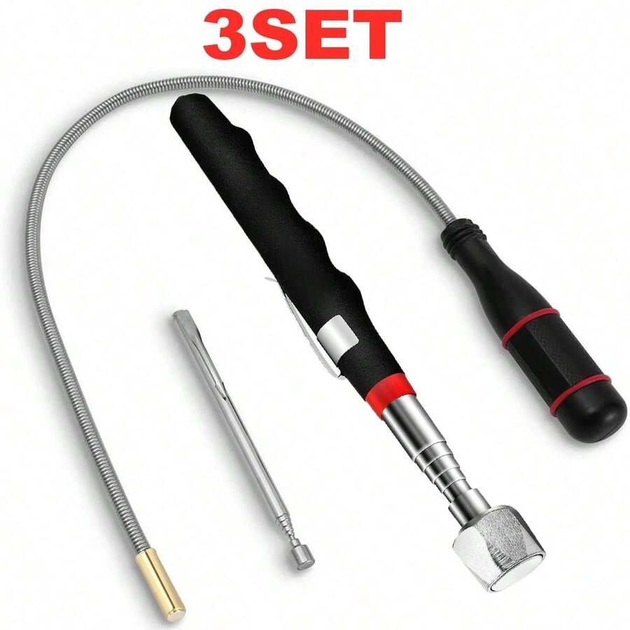3 PiecesMagnetic Pickup Tool Set – Telescoping 7-30.5" & 5-25" Flexible Retrievers, Strong Magnets, Durable Handle For Auto Repair & Tight Spaces, Compact Mechanic Kit