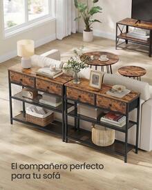 2026-HOT:Colección - Mesa Consola, con 2 Estantes de Rejilla, Salón, Recibidor |   Para entrada, sala de estar, 3 cajones de tela, negro ébano, colección BELLAH ULGS098B201 - Marrón - Ver 3