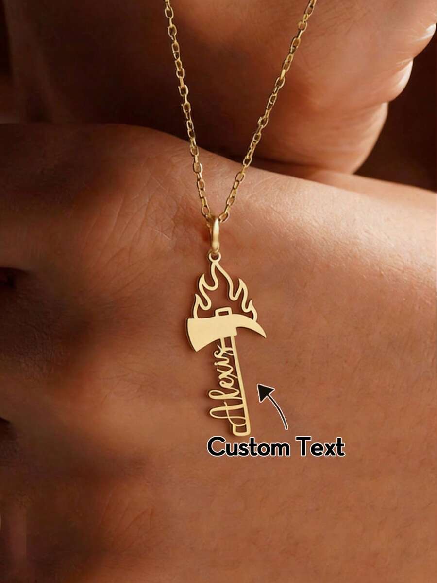 1pc Customized Firefighter Gift Necklace: Personalized Flame Pendant, Fire Department Accessory, Firefighter Wife Gift - Firefighters - View 1
