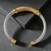 加粗雙色扭繩編織 18K 金鍍層不鏽鋼手鍊，中性款，適合日常配戴、派對、嘻哈街頭風 - 彩色 - 查看 4