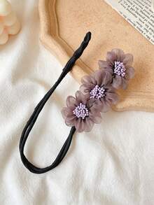 1pc Gentle Organza Flower Slouchy Hair Bun , Elegant Pearl Petal Design, Easy Korean-Style Bun Hair Styling, Quick Twist Hair Stick, No Hair Damage, Versatile Vintage Silk Chiffon Hair Accessory For Daily Commute, Spring/Summer Outfits, Sweet Back-Of-Head Hair Tie, Atmosphere-Enhancing Gentle Look - A - View 12