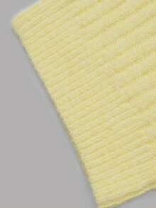 Nicenter Women's Fall Winter Pastel Yellow Vertical Rib Wool Blend Crew Neck Drop Shoulder Long Sleeve Knit Sweater, For Office Daily Home Date - Yellow - View 4