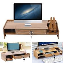 SENDERPICK Support pour écran d'ordinateur portable, support en bois à fixer sous un meuble, support pour ordinateur portable, rehausseur de table avec tiroir, verrou et support pour smartphone, 48 x 20 x 10,5 cm [Idéal comme cadeau pour vos proches] - Voir 2