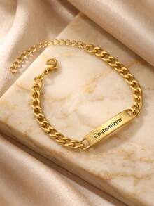 18K Gold Plated Stainless Steel Couple Bracelets, Men's Necklace, Women's Thin Chain, Customizable Brand Name, Valentine's Day Gift, Comes With Gift Box. Perfect As Valentine's Day Gift. Ideal Gift For Boyfriend, Girlfriend, Dad, Mom, Family, Friends, Pets, Grandparents, Son, Daughter, Also Suitable For Anniversary, Birthday, Daily Wear, Party - Multicolor - View 9