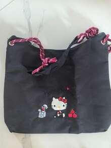 SANRIO Tas Tote Bordir Hello Kitty, Tas Bahu Wanita Kapasitas Besar, Ringan, Gaya Jepang yang Lucu, Tas Tangan Harian Cocok untuk Belanja Santai dan Perjalanan Singkat - MultiWarna - View 9