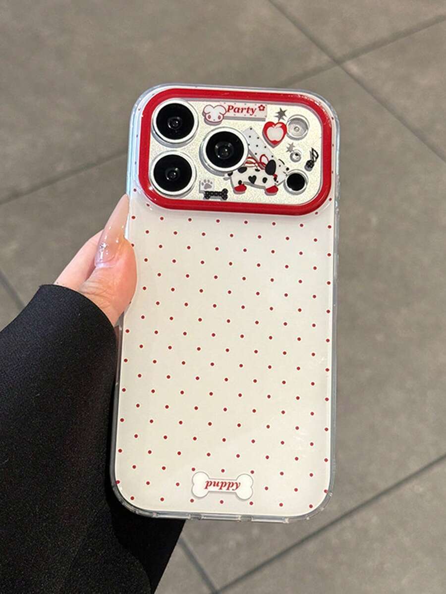 Red Polka Dot Puppy Full Coverage Precision Cutout Phone Case Luxury Rhinestone Bow Silver Glitter Shockproof Phone Case - Polka Dot Design Compatible With Apple 17/17Air/17Pro/17Promax, 16/16Plus/16Pro/16Promax, 15/15Plus/15Pro/15Promax, 14/14Plus/14Pro/14Promax, 13/13Pro/13Promax, 12/12Pro/12Promax, 11/11Pro Max, Dustproof, Popular Anti-Drop - Multicolor - View 1