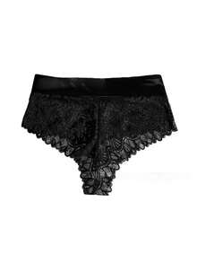 3pcs/Pack Women's Floral Lace Men's Style Shorts, Spliced Satin Waistband Soft Daily Underwear Multi-Pack - Multicolor - View 4