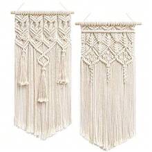 2 Pieces Macrame Woven Wall Hangings, Boho Geometric Wall Decor For Home - Beige - View 2
