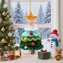 Handmade Crochet Christmas Tree Ornament, Cute Plush Knitted Mini Xmas Tree Hanging Charm, Car Rearview Mirror Pendant, Holiday Home Room Decor Festive Gift - Multi-color - View 13
