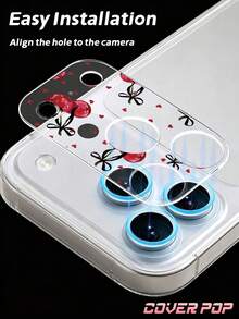 1pc Red Heart Cherry Camera Lens Protector, Compatible With Phone 17 Pro/17 Pro Max, Cute & Exquisite Lens Decoration, Enhances Phone Overall Texture, Adds Atmosphere To Photos, Tempered Glass Full Coverage, High Definition & Transparent, Scratch-Resistant & Anti-Fingerprint, Compatible With Phone Cases, Fashionable Small Gift For Girlfriend/Best Friend - Clear - View 9