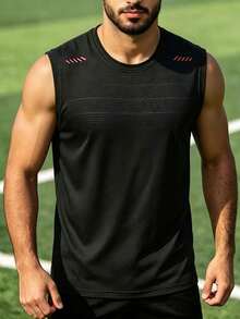Men's Quick-Dry Mesh Tank Top, Breathable Elastic Sleeveless Gym Shirt For Fitness Training, Running And Bodybuilding - Black - View 5