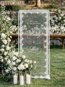 客製化蕾絲婚禮歡迎牌，婚禮儀式牌，鄉村波希米亞現代風婚禮歡迎牌，婚禮伴手禮，歡迎來到我們的婚禮牌 - 彩色 - 查看 4