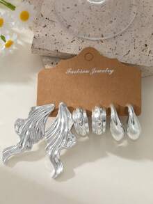 Women's European And American Retro Smooth Earring Set, Personalized Creative Earrings - Silver - View 4