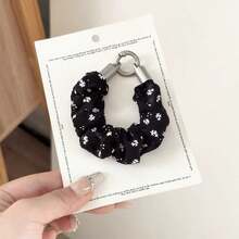 1pc Korean Style Ditsy Floral Fabric Scrunchie Phone Lanyard For Women, Pleated Mesh Portable Keychain Bag Charm, Versatile Minimalist Niche Design With Clip - Multicolor - View 9