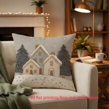 2pcs/Set 2D Flat Print Christmas Pillow Covers, Non-Embroidered Cottage Style Decorative Cushion Covers, Polyester Farmhouse Winter Pillowcases, Suitable For Bedroom Living Room Sofa, Non-Real Embroidery (Pillow Insert Not Included) - Multicolor - View 7