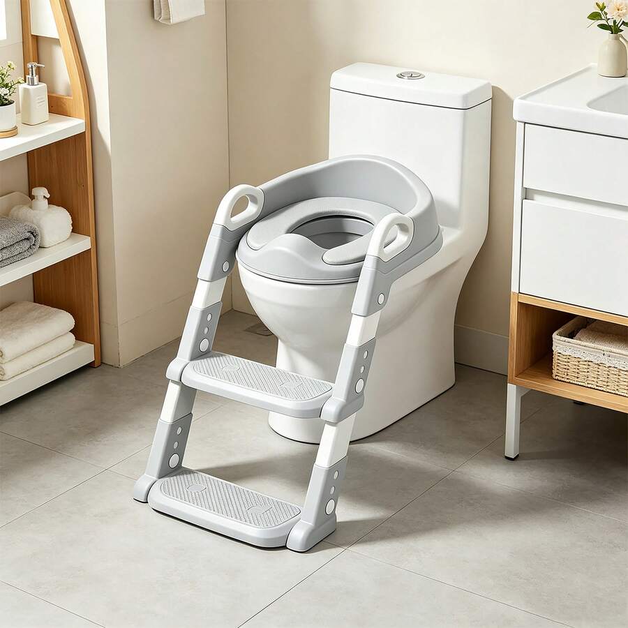 Asiento Escalón de Inodoro para Baño Niños y Bebés - Taburete de Entrenamiento - Gris Claro - Ver 1