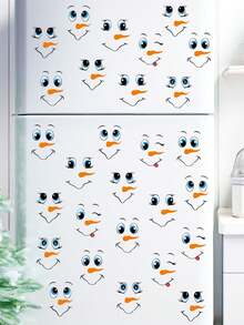 30pcs/1sheet Snowman Face Sticker Set, Reusable PVC Stickers, Suitable For Winter And Christmas Holiday Decoration, Fridge Magnets, Party Gift Wrapping, Notebooks, Water Bottles And Other Holiday Home Decor - Multicolor - View 3