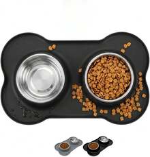 Double Stainless Steel Dog Bowls With Non-Slip Silicone Mat,Pets Food Bowl Set, Non-Slip & Dishwasher , Small Dog Bowls For Puppies & Cats, Suitable For Tiny Pets Under 8lbs,Extra Small,Black/Grey UYAU - Black - View 9
