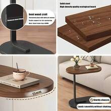 Mesa lateral versátil em C, com tampo de madeira e base metálica pesada para maior estabilidade. Design moderno e minimalista, ótima para usar como mesa de cabeceira ou mesa de jantar auxiliar. - Multicolorido - Visão 9