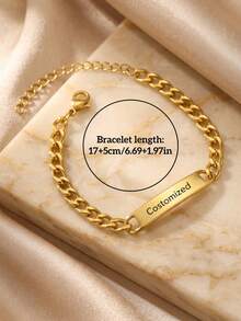 18K Gold Plated Stainless Steel Couple Bracelets, Men's Necklace, Women's Thin Chain, Customizable Brand Name, Valentine's Day Gift, Comes With Gift Box. Perfect As Valentine's Day Gift. Ideal Gift For Boyfriend, Girlfriend, Dad, Mom, Family, Friends, Pets, Grandparents, Son, Daughter, Also Suitable For Anniversary, Birthday, Daily Wear, Party - Multicolor - View 4