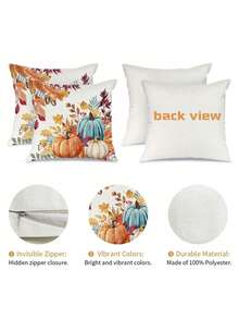 1 Stück Herbst Kürbis Ahornblatt Blumen Landhausstil Kissenbezug, Thanksgiving Dekoration Kissenbezug, Zuhause Sofa Stuhl Dekoration, Thanksgiving Halloween Geschenk, Studentenwohnheim Schlafzimmer Wohnzimmer Zuhause Dekoration - Blau - Übersicht 3