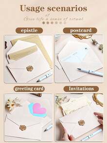 16pcs/Set Vintage Stationery Set, Linen Pattern Envelopes, Letter Paper Set, FORYOU Pattern Wax Seal, 250g High Quality Envelopes, Vintage Love Letters, Chinese Style Kraft Paper Special Invitation Cards, Postcards, Suitable For Making Invitations, Thank You Cards, Love Letters, Mother's Day Gifts And Letters - Apricot - View 4