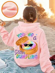 Tween Girl Fun Print Sweatshirt, Warm & Comfortable Thermal-Lined Pullover Sweatshirt For Autumn/Winter - Pink - View 1