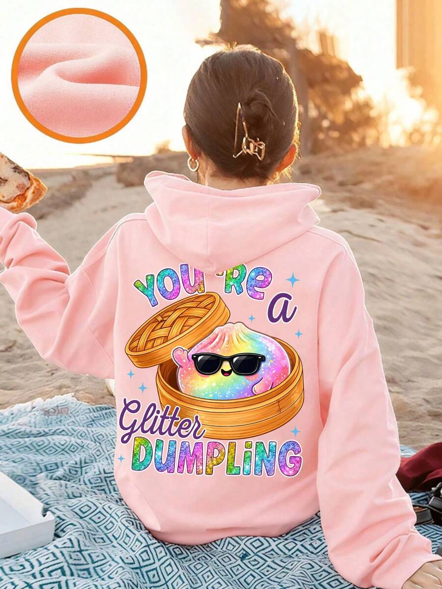 Tween Girl Fun Print Sweatshirt, Warm & Comfortable Thermal-Lined Pullover Sweatshirt For Autumn/Winter - Pink - View 1