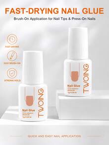 TWOING 6pcs/3pcs/1pc 7g Quick-Drying Brush-On Nail Glue For Press-On Nails, Acrylic Nail Tips, Fake Nails, Small Rhinestones & Nail Charms, Clear Strong-Hold Adhesive, No UV Lamp Needed - 7g - View 11