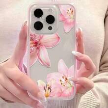 1pc Pink Butterfly Flower Pattern New Personalized Frame 2-In-1 Transparent Full Coverage TPU Shockproof Fashion Phone Case Compatible With IPhone 11 12 13 14 15 16 17 Pro Max - Multicolor - View 5