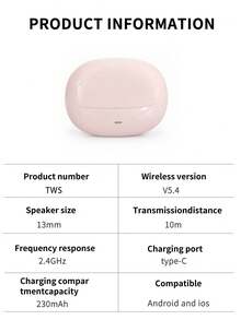 Bright Pink Bluetooth 5.4 TWS In-Ear Earbuds, Ergonomic Lightweight Skin-Friendly Ear Tips, 13MM Large Driver, Hi-Fi Stereo, 10m Stable Signal, Suitable For Commuting, Studying, Fitness, Travel, Cute Aesthetic Accessory, Perfect Birthday Gift - View 11