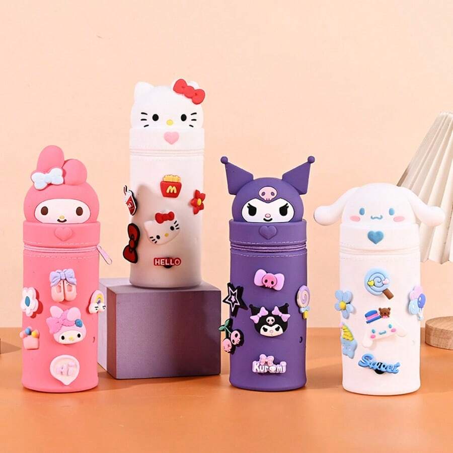 1pc Authentic Cartoon Student Pencil Case, Cute Silicone Pencil Pouch, Adorable Hollow Multi-Function 3D Expandable Silicone Stationery Storage Box, Suitable For Learning, Back To School Prizes, Office Desk Storage