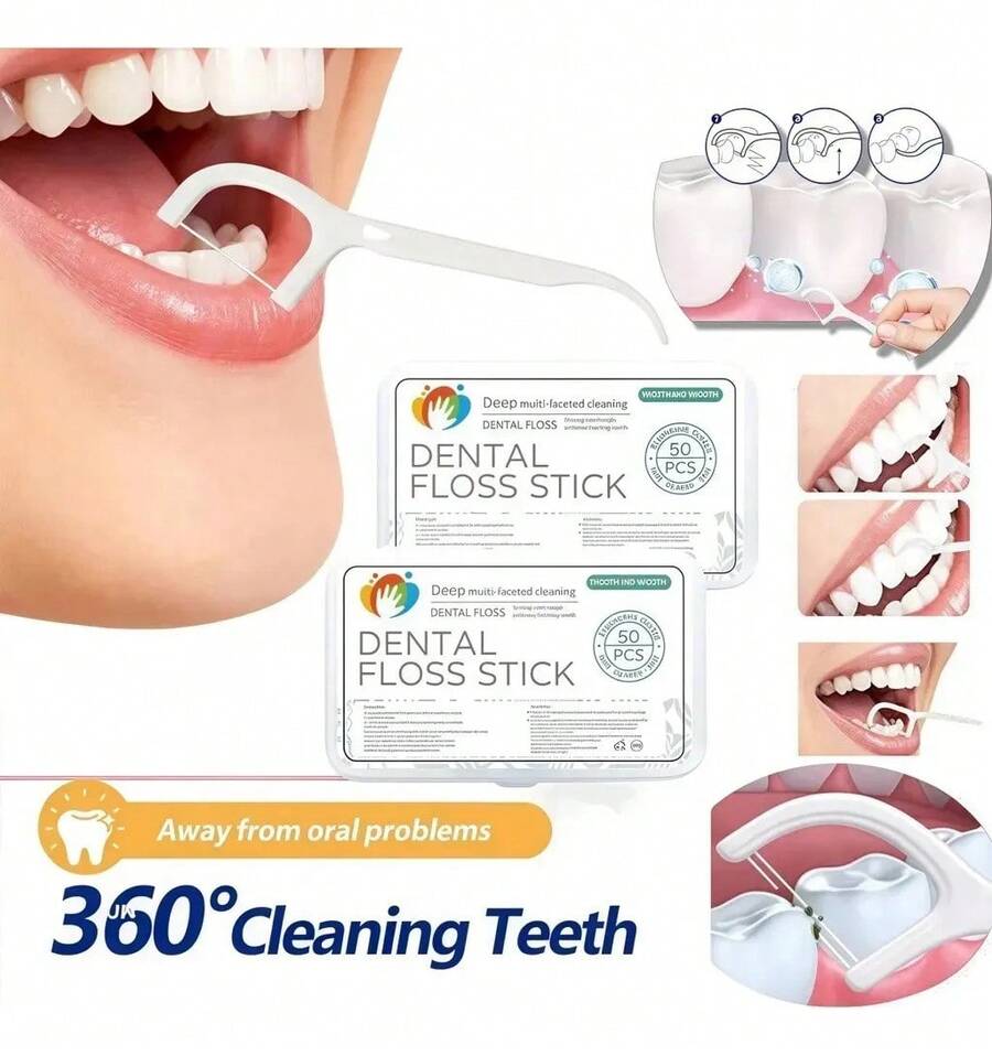 Kit 300un Fio Dental Individual Descartavel Com Haste Floss Pick Sem Sabor - Multicolorido - Visão 1
